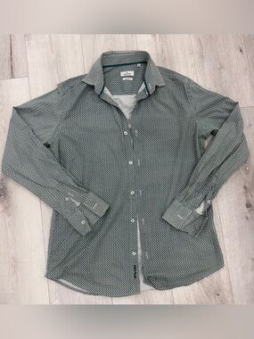 Johnny Cotton Men’s Slim Fit Green Geometric Print Button-Up Dress Shirt Size S